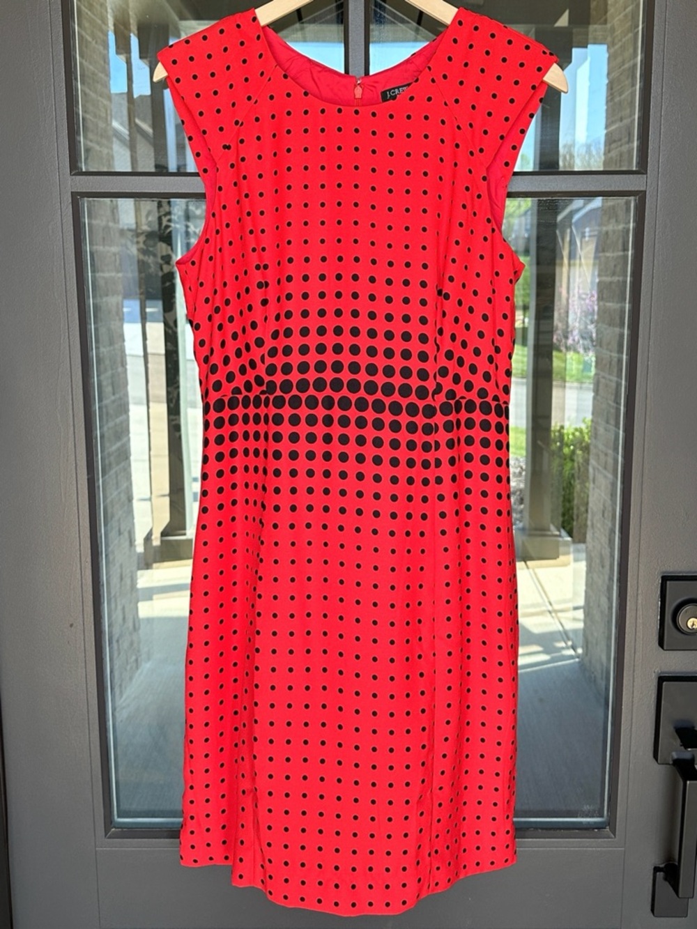 NWT J. Crew Factory Sleeveless Knee Length Sheath Dress Size 8 Red Polka Dot